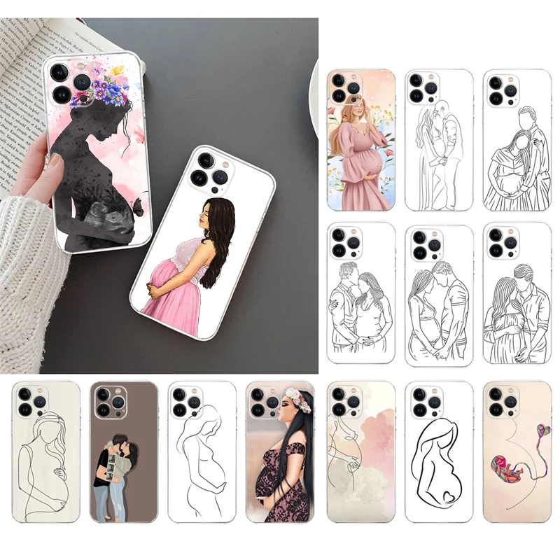 

Pregnent Lady Husband Wife Line Art Phone Case For iphone 15 14 Pro Max 13 12 11 Pro Max XSMax XR 12 13 mini 14 Plus Shell
