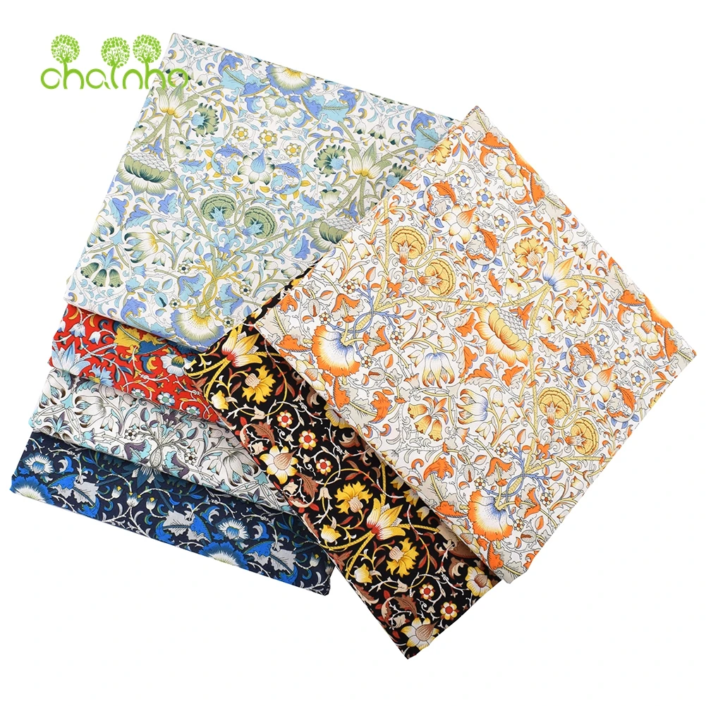Chainho,Printed Plain Weave Poplin Cotton Fabric,DIY Sewing Quilting Material,Patchwork Cloth,Floral Series,3 Sizes,15PC33