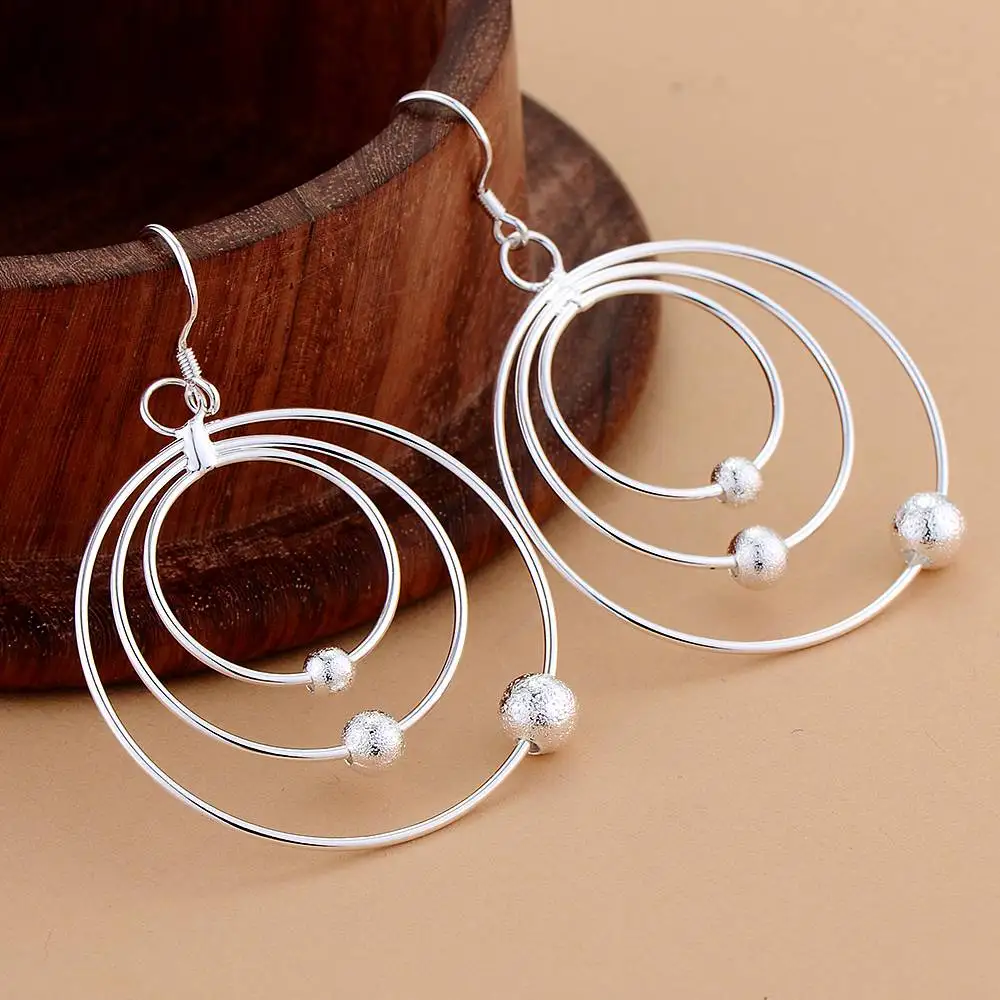 Pendientes de plata de ley 925 100% pura para mujer, joyería con cuentas de tres círculos, regalos de Navidad, fiesta de boda, novedad