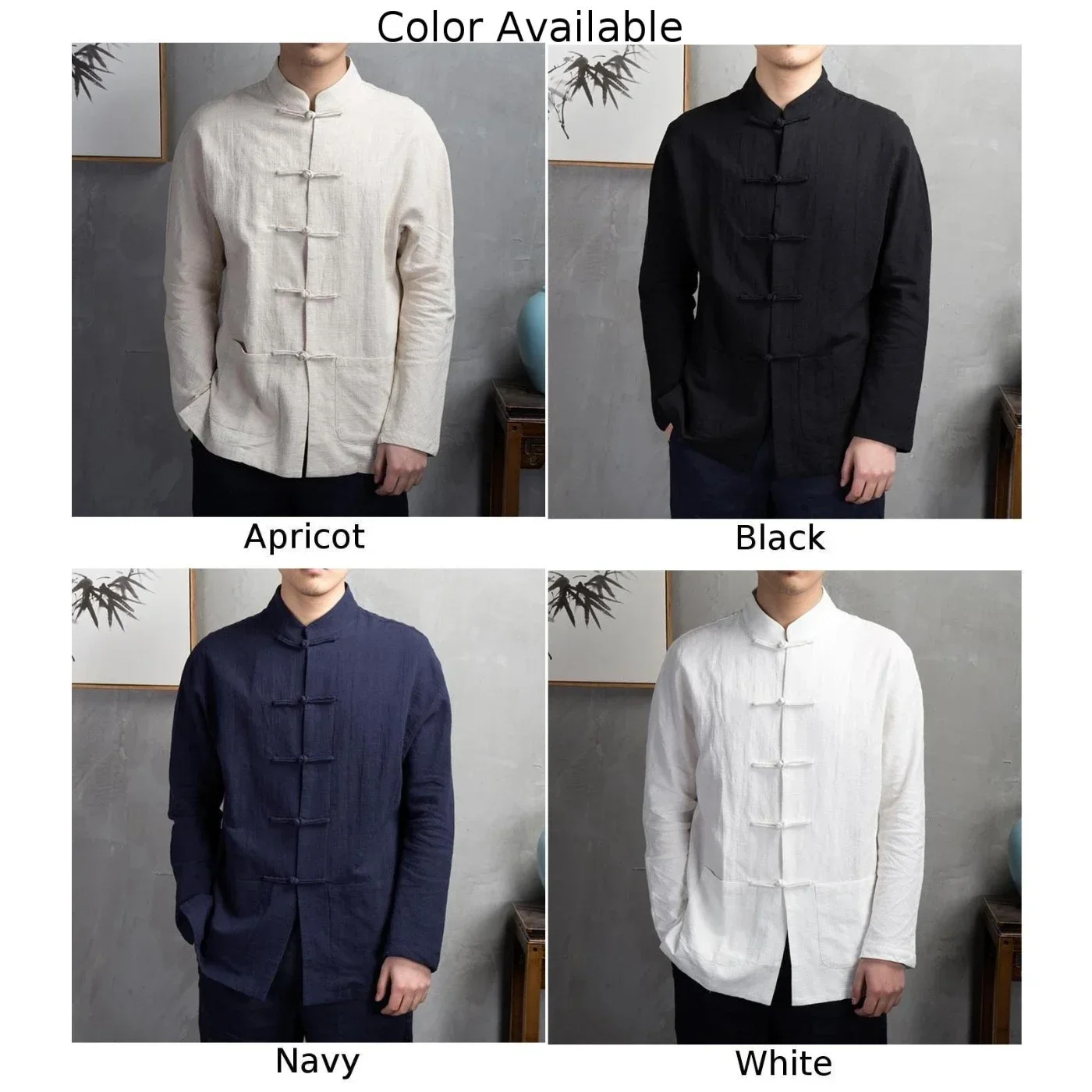 Men Chinese Traditional Kung Fu Tai Chi Coat Tang Suit Uniform Jacket Long Sleeve Blouse Retro Shirt Button Up Hanfu