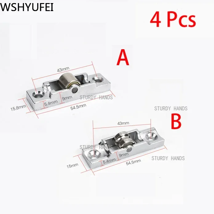 4pcs/set Sliding Doors and Window Rollers Zinc Alloy Single Wheel Pulley Sliding Rail Door Accessories Furniture Hardware
