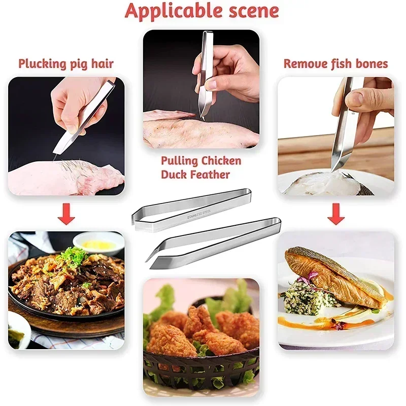 430 Stainless Steel Fish Bone Tweezers Pincer Clip Puller Remover Tongs Fish Bone Plucking Clamp Kitchen Gadgets Tools 1pcs fish bone tweezers kitchen tweezers