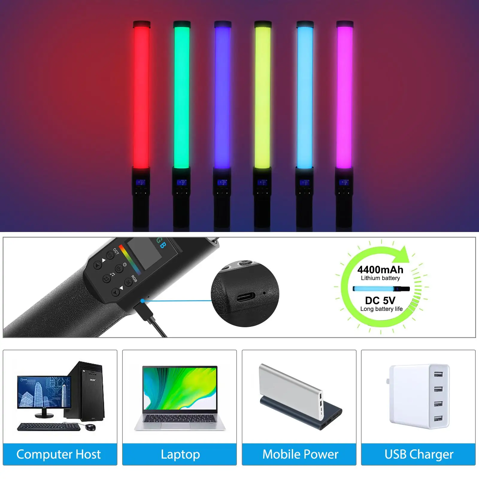 PULUZ 190 LEDs Photo Handheld Stick Light Full Color RGB Fill Light with Barndoor Handheld Light Wand
