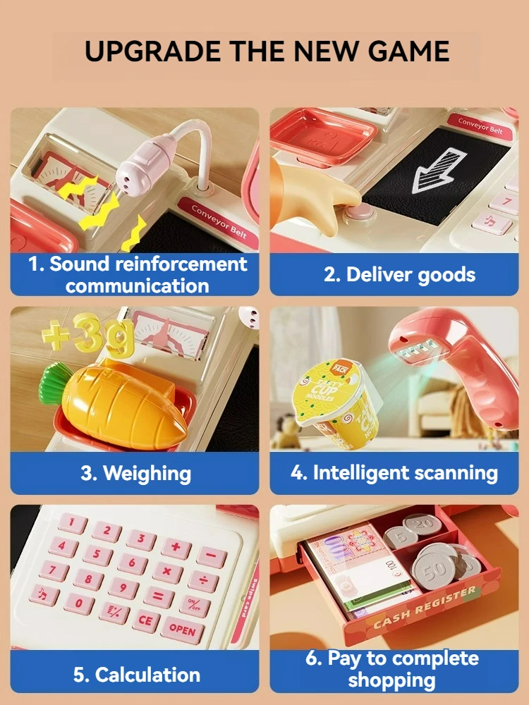 Cash Register Toys for Kids Supermarket Shopping Pretend Play Intelligent Recognition Scanner Microphone Credit Card supermarket cashier toys cash register playset