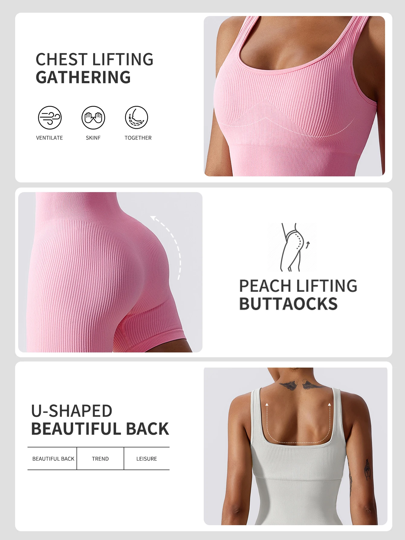 Tuta attillata integrata elastica alta Tuta yoga per la schiena di bellezza aerea Tuta senza cuciture per le donne_voghion.com