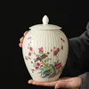 Exquisite Flower and Bird Storage Jar with Lid Ceramic Striped Candy Miscellaneous Grains Sealed Jar Kitchen Storage Container 1