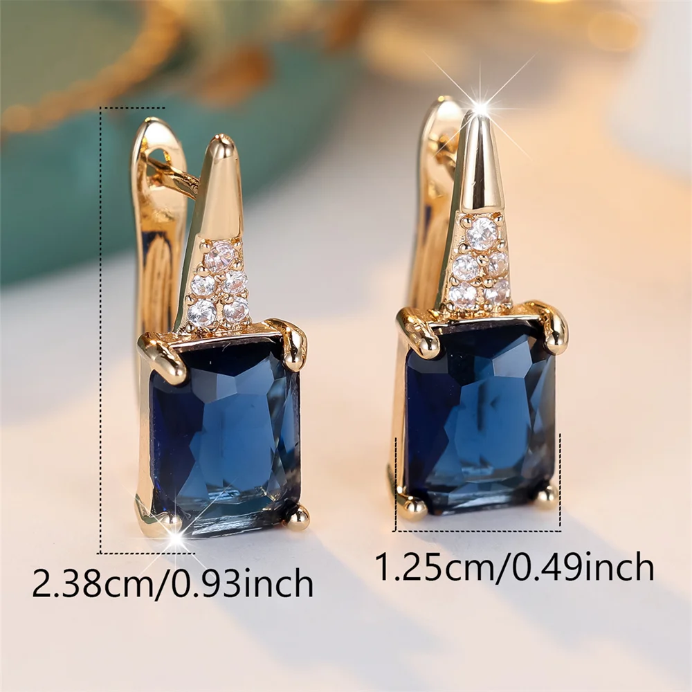 Charm Blue Crystal Geometric Square Stone Hoop Earrings For Women Vintage Gold Color Ear Buckle Wedding Jewelry Engagement Gifts