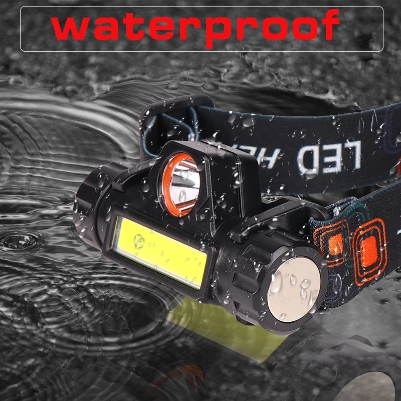 

Мощный налобный фонарь Q5 + COB со встроенным аккумулятором 14450, светодиодный налобный фонарь с USB-зарядкой, водонепроницаемый налобный фонарь, Передний фонарь