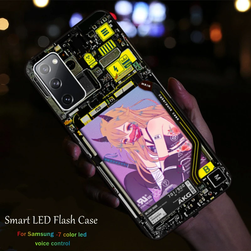 LED Call Light Girl Glass Phone Case For Samsung S23 S22 Plus S21