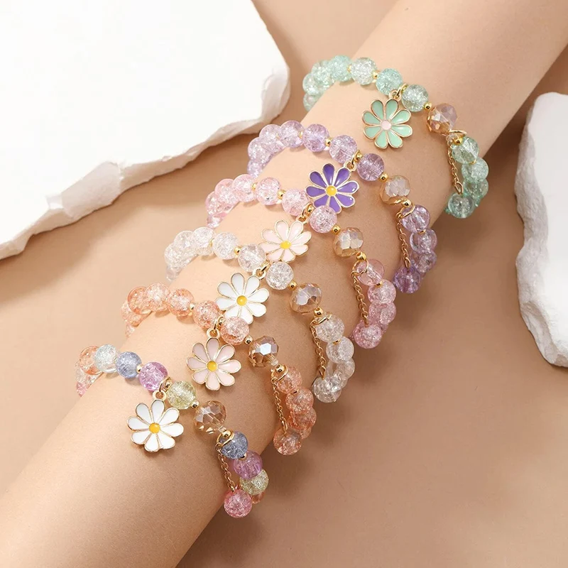 6pcs/set Colorful Popcorn Crystal Beaded Women Bracelet Daisy Flower Butterfly Pendant Valentine's Day Gifts