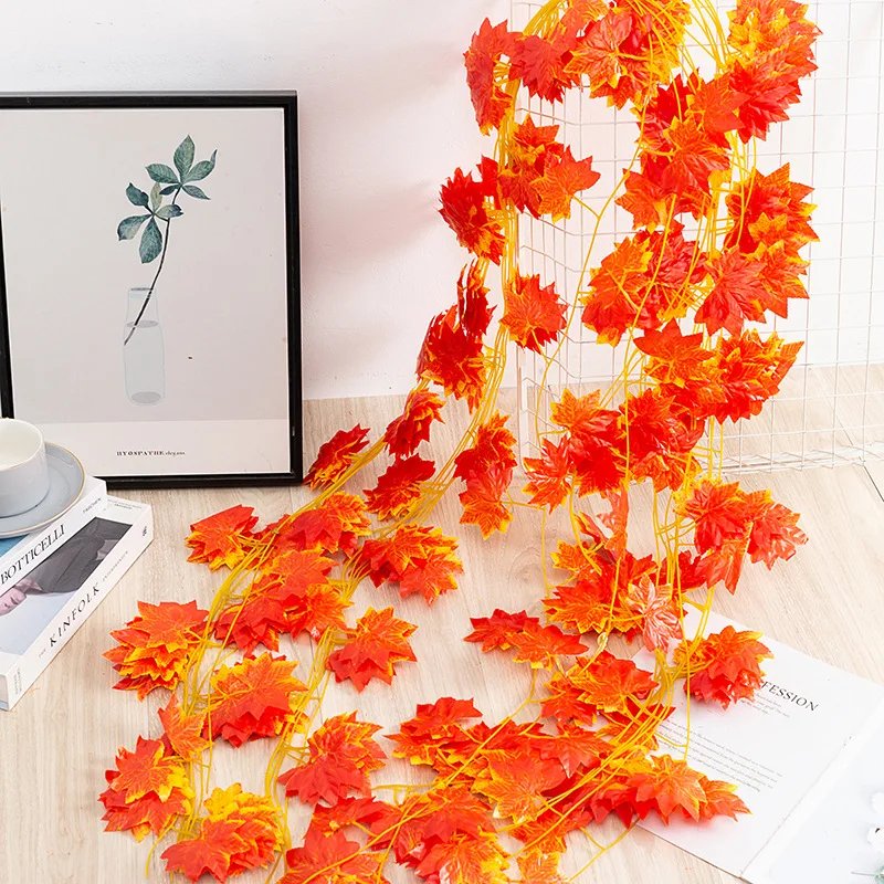 225cm Silk red maple leaf Hanging Garland 1/3/6pcs of Plants Vine Leaves For Home Wedding valentine Decoration Garden decor