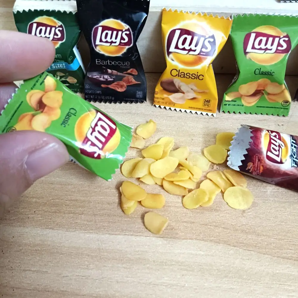 2 Bag with Chips 1/6 Scale Dollhouse Miniature Fried Chips Mini Pretend Food for Blyth Barbies BJD Doll House Toys Accessories 6