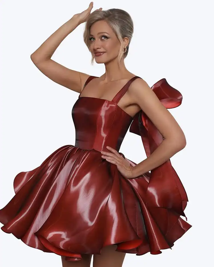 Red Satin Dress Short Party Dresses For Girls Red Silk Short Dress