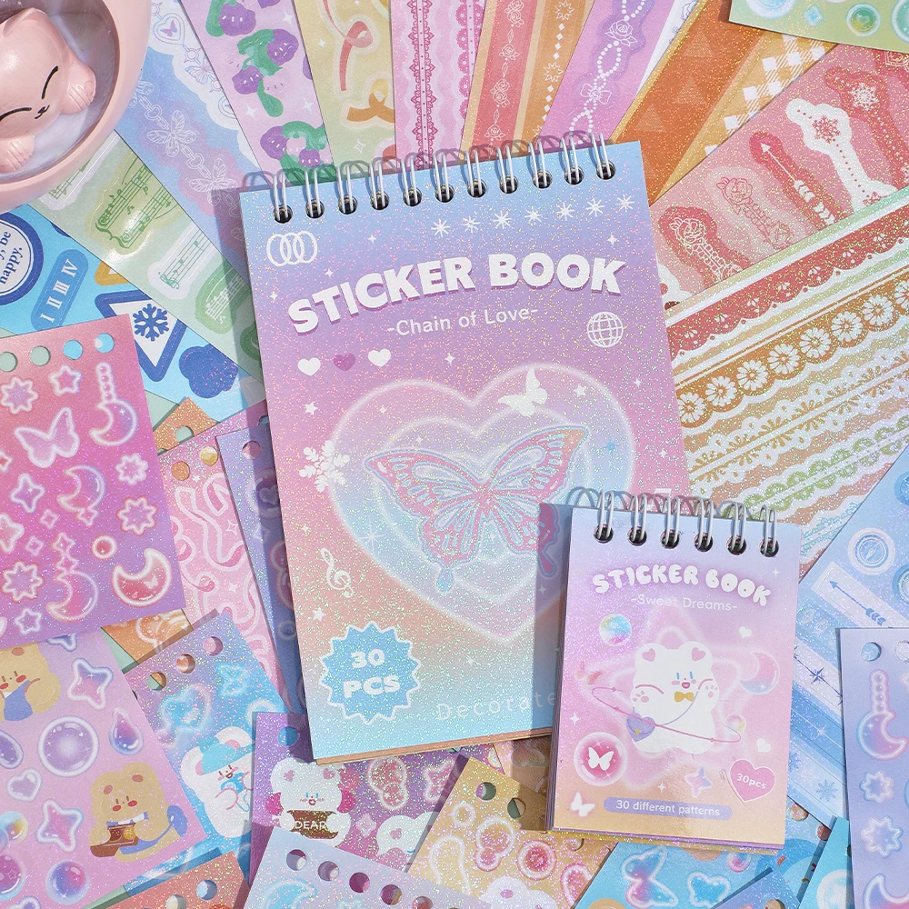 Cute Colorful Fantasy Paper Scrapbooking Stickers Book - 30 Unique Patterns for DIY Decorative Aesthetic Journaling