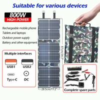 Panneau solaire pliable 800W, chargeur portable 18V, générateur de station d'alimentation à haute efficacité pour voiture, bateau, caravane, camping 2