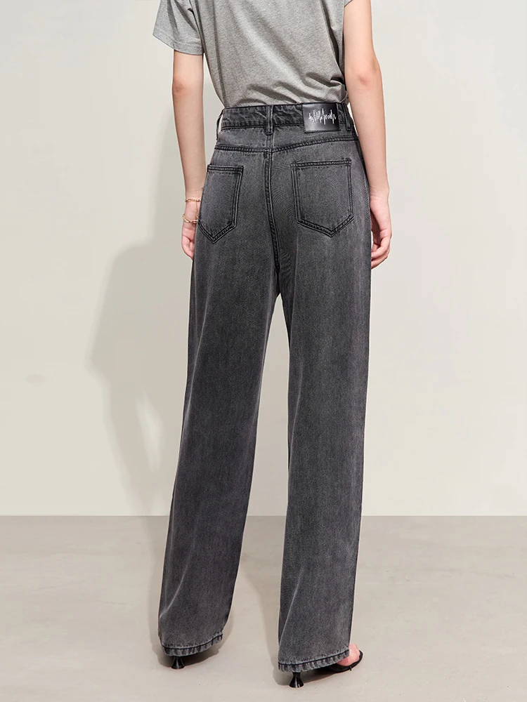 Amii Minimalism 2024 Women Baggy Jeans Summer New High Waist Straight Tencel Jeans Embroidery Leather Brand Retro Pants 12422138