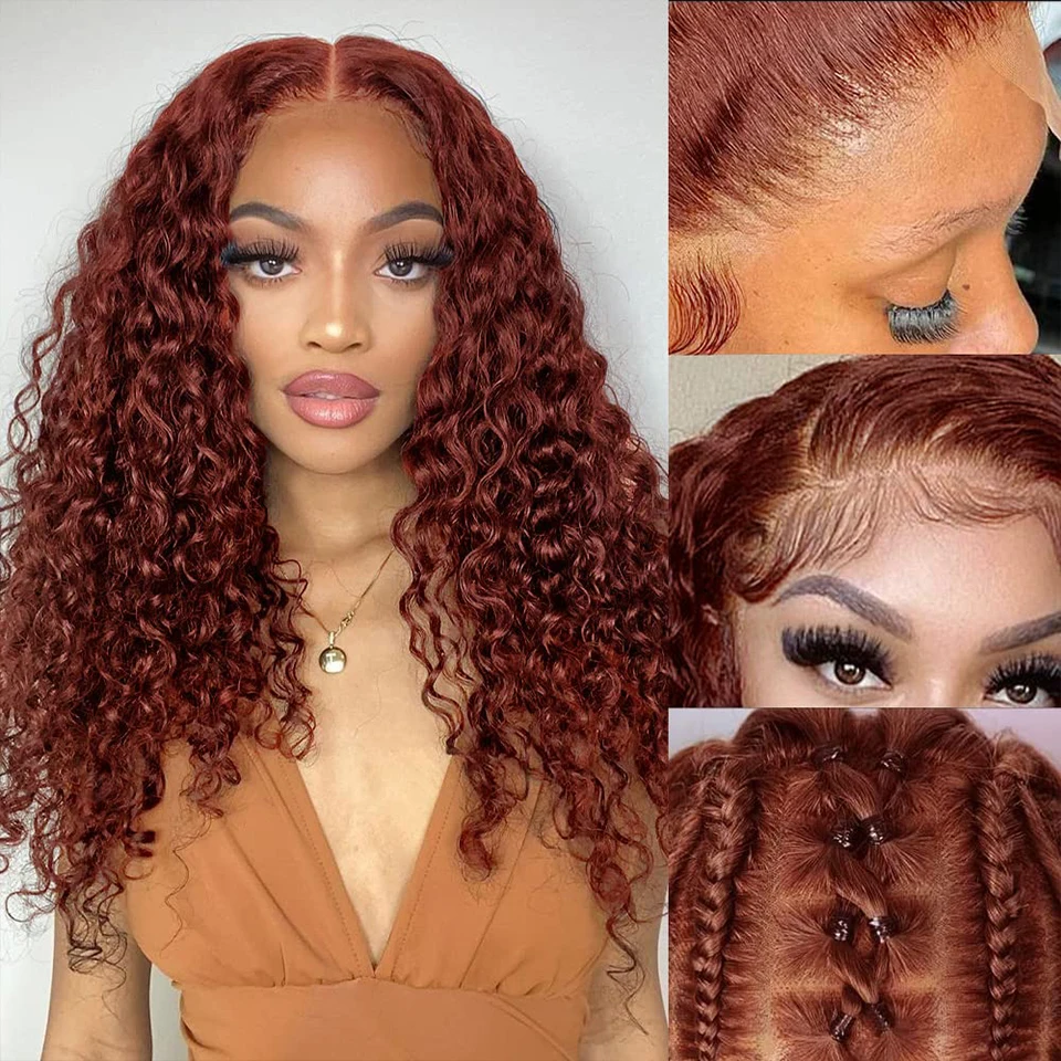 Human Hair Wigs 13x4 13x6 Water Wave Lace Front Full Lace Frontal Red Color Reddish Brown Copper Red HD