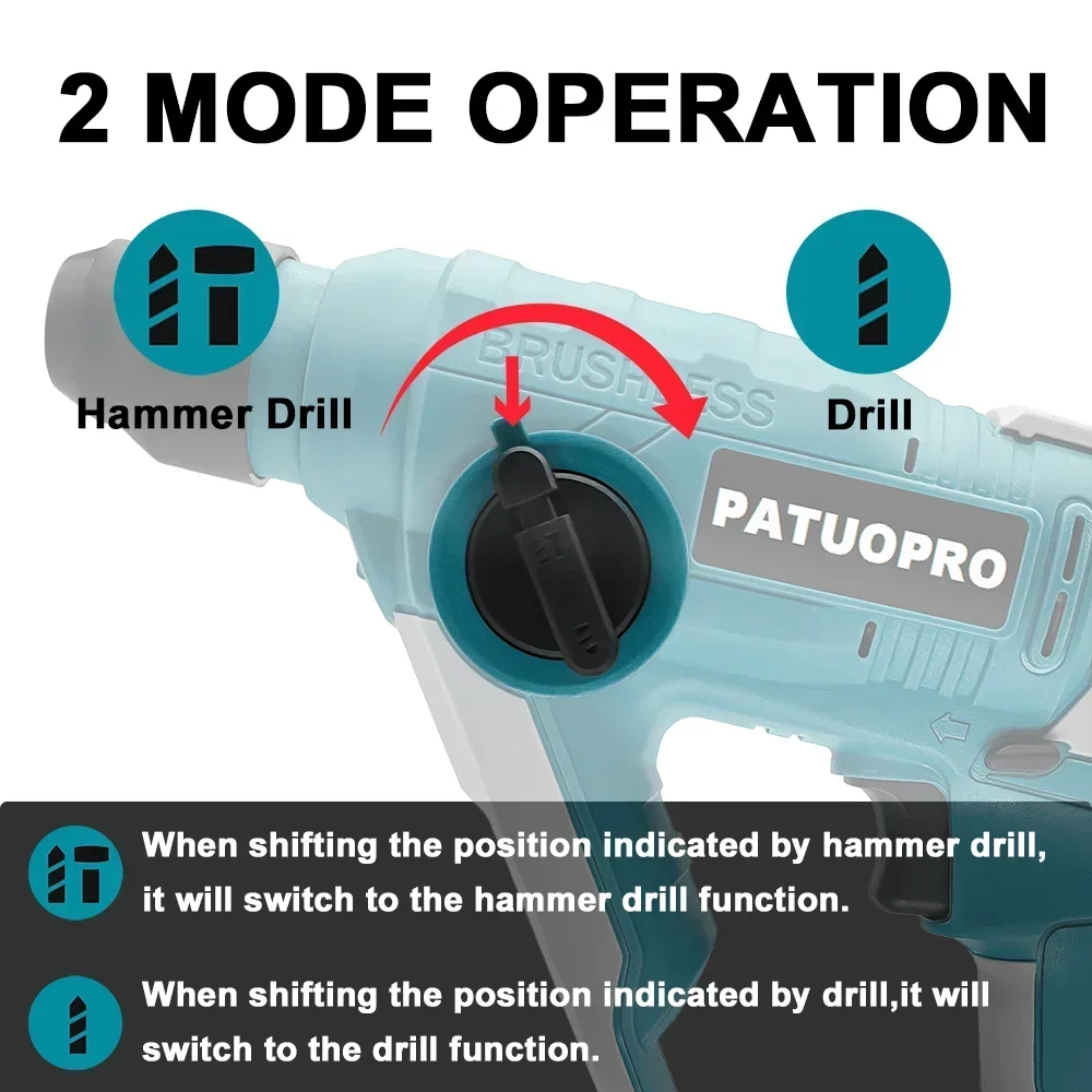 20MM Brushless Electric Rotary Hammer Drill Rechargeable Cordless Electric Hammer Home Repair Power Tools For Makita 18V Battery 4