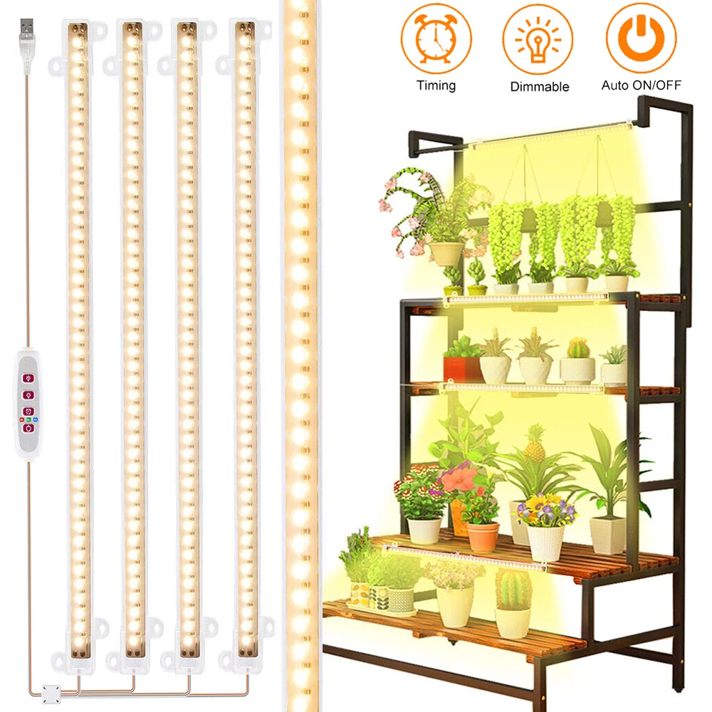 LED Grow Light 1/2/3/4 LED Grow Light Strips for Indoor Plants USB Full Spectrum Phyto Lamp Dimmable Timer Seedlings Vegs Flower Growing Lamp