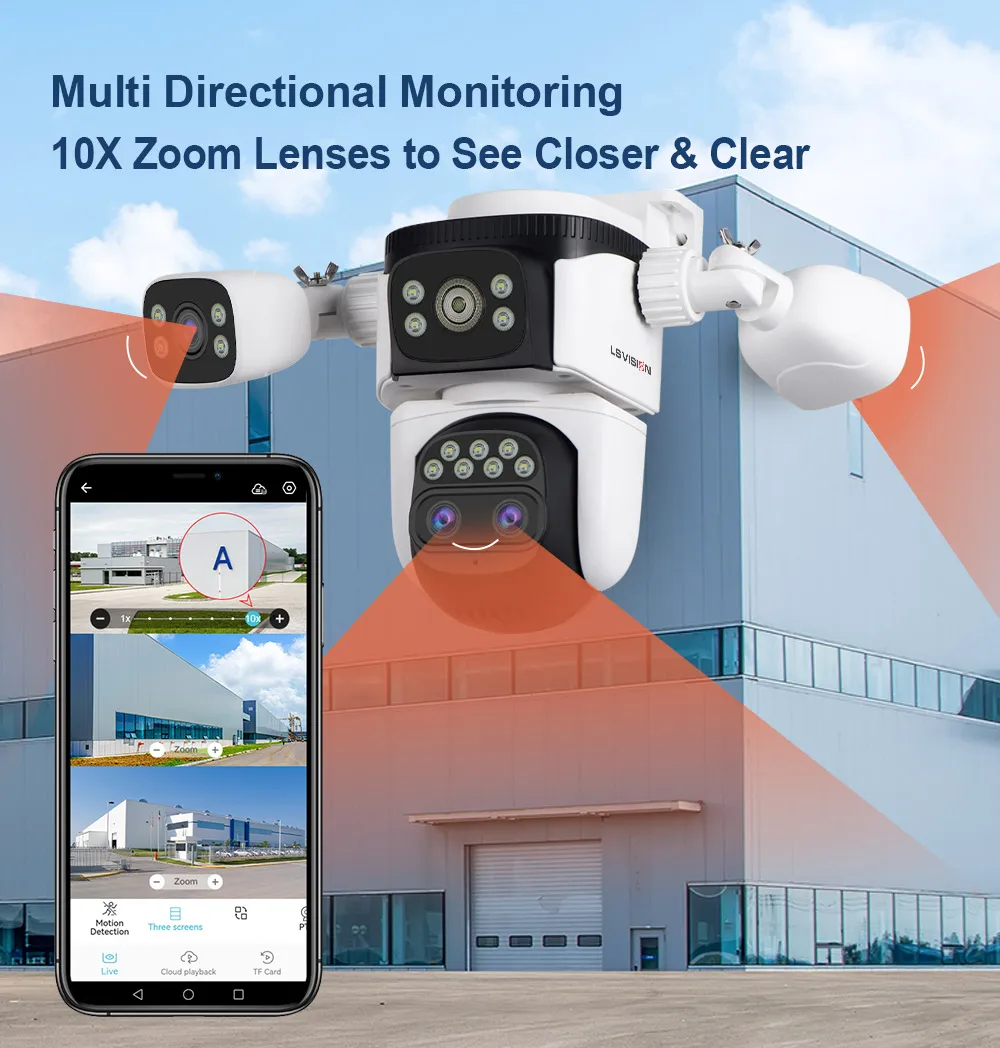 20MP 3 Screens WiFi Security Camera 10X Zoom Wireless Outdoor Surveillance Cam P