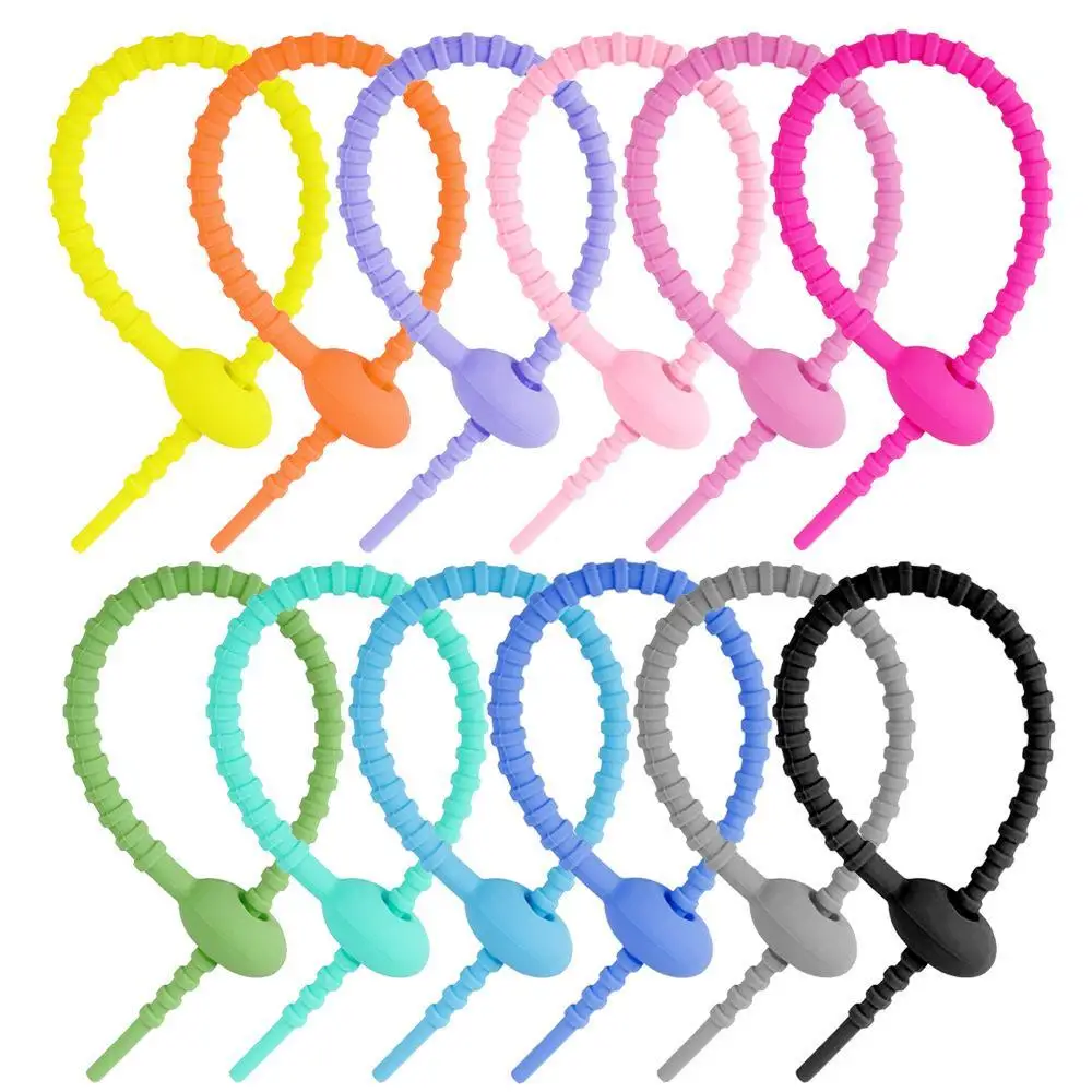 

Multi Purpose Silicone Zip Ties Reusable Rubber Cable Ties Multicolor for Home Office