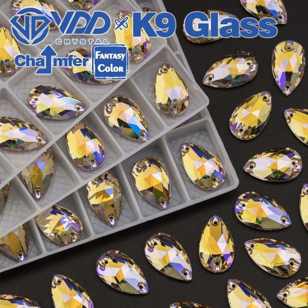 

VDD Teardrop 11x18mm 24Pcs Paradise Shine Color Top Quality K9 Glass Sew On Rhinestones Sewing Crystal Flatback For Clothes