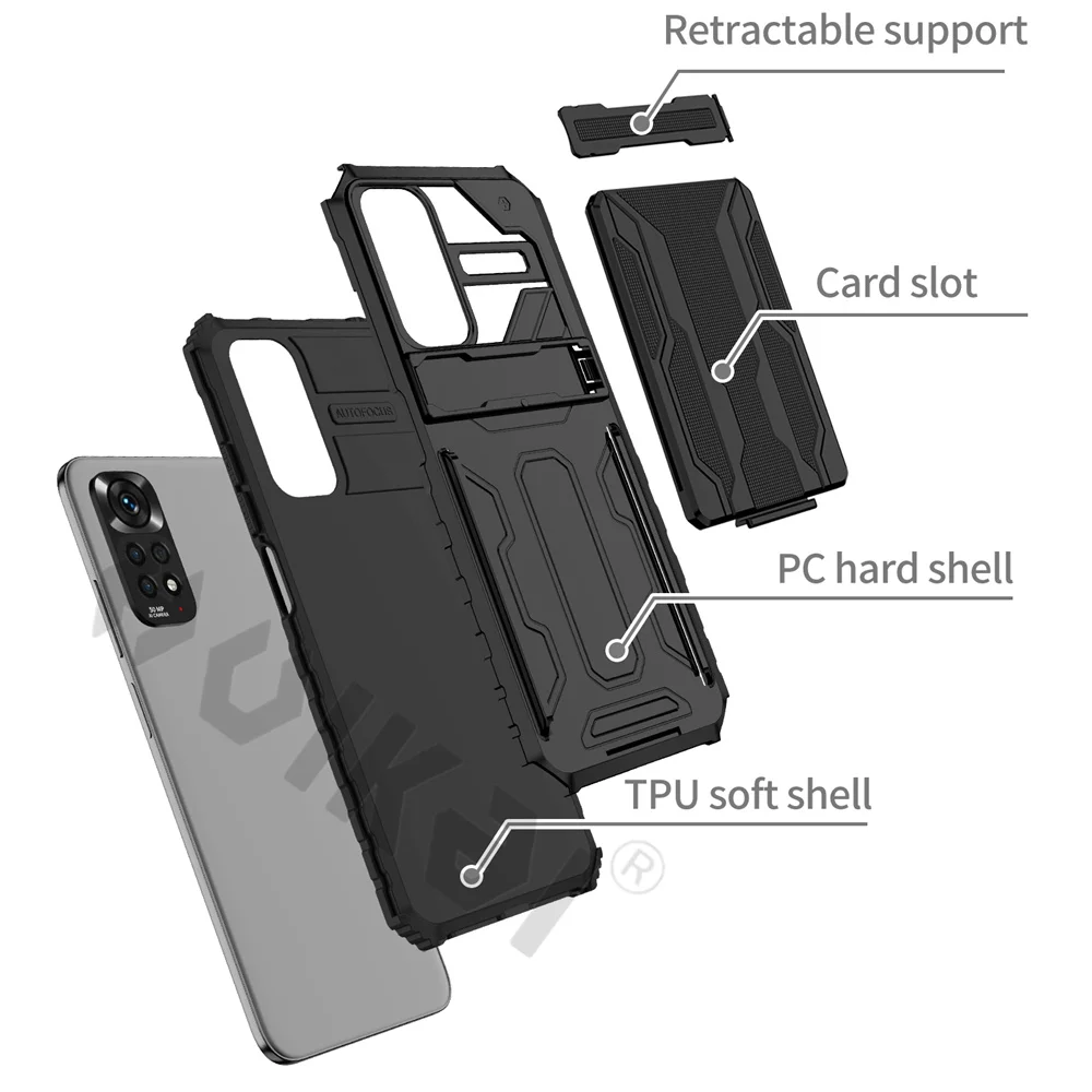 ShockProof Armor Case For Xiaomi Redmi Note 11S  11 10 10S 9 Pro Max 11T Poco M4 M3 X3 Pro Anti Shock KickStand Card Slot Case