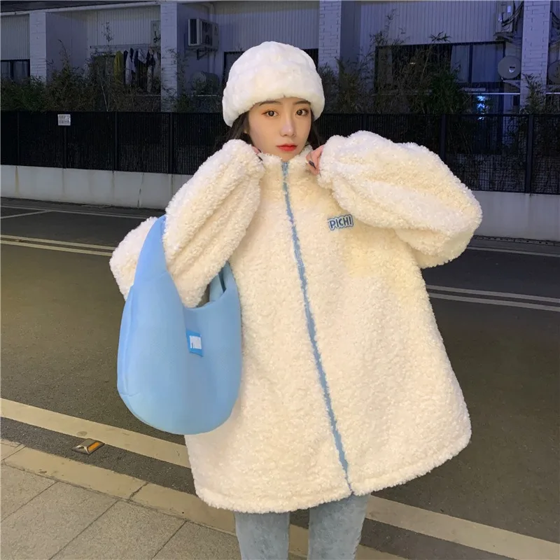 

2024 Lamb Wool Coat Winter Clothes Women Zipper Sweatshirt Korean All-match Thinner Stand Collar Cardigan Harajuku Hoodie Women