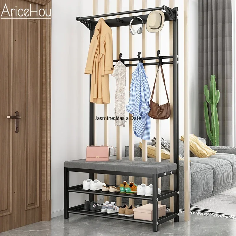 

Mobile Coat Rack Shoe Bench Bedroom Metal Hanging Clothes Rack Shoe Bedroom Stool Clothing Home Entryway Furniture