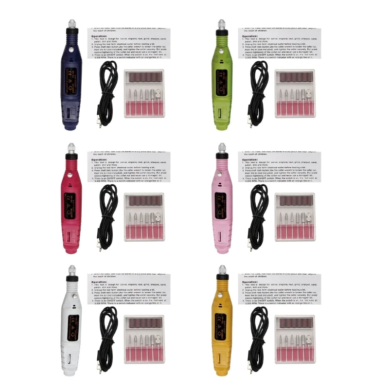 

Electric Drill USB Manicure Pen Sander Polishers with 6Pcs Drills Sander F1CD