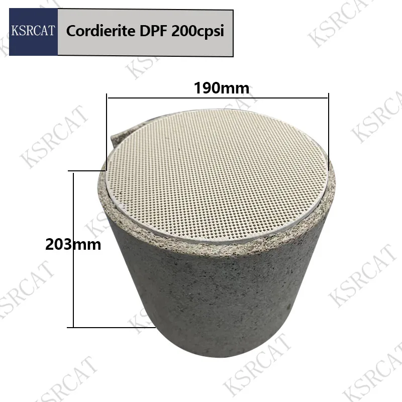 Filtre à particules DPF céramique universel 190x203mm, vue latérale montrant l'épaisseur et la surface céramique.