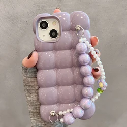 Elegant Pearl Bracelet Chain 3D Ice Lattice Shockproof Phone Case Cover - iPhone 12 Pro Max (Purple)