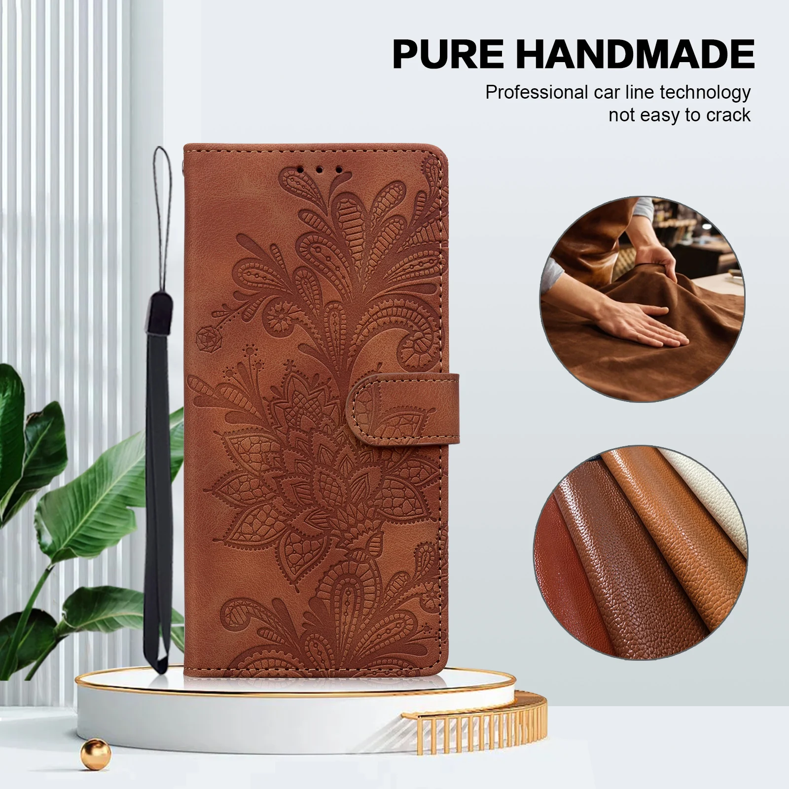 Embossed Solid Color Magnetic Flap Leather Wallet Case