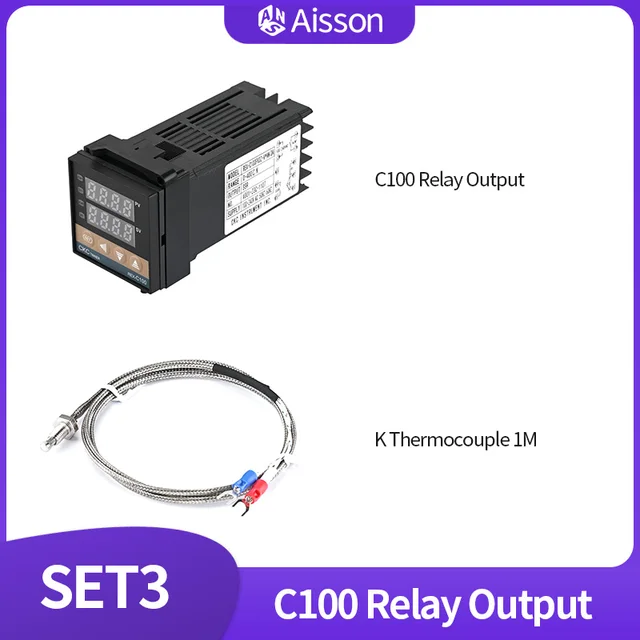 REX-C100 PID Temperature Controller Kit With K Thermocouple, SSR Relay & Heat Sink - 220V AC