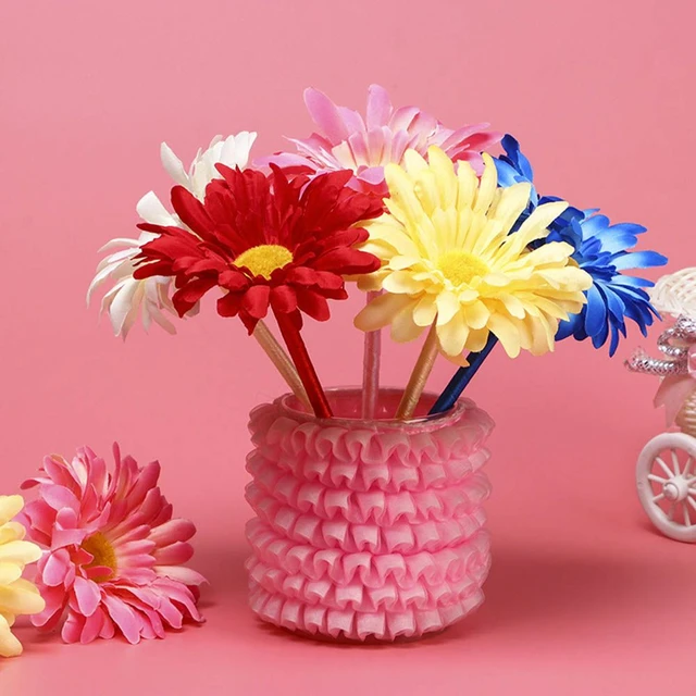 Stylo à bille avec nœud fleur rose de simulation créative, stylos