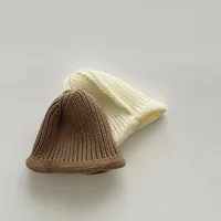 Mignon bébé tricoté pull casquette 3-24M enfants couleur unie laine chapeau garçons filles enfant en bas âge hiver chaud Crochet Bonnet enfants bonnets 3