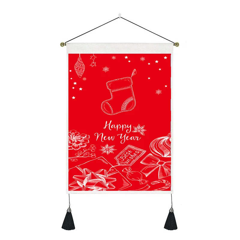 

Cartoon Color Tapestry Santa Claus Pattern Polyester Material Shop Shopping Mall Hotel Scene Layout Rectangular Cute Tapestry