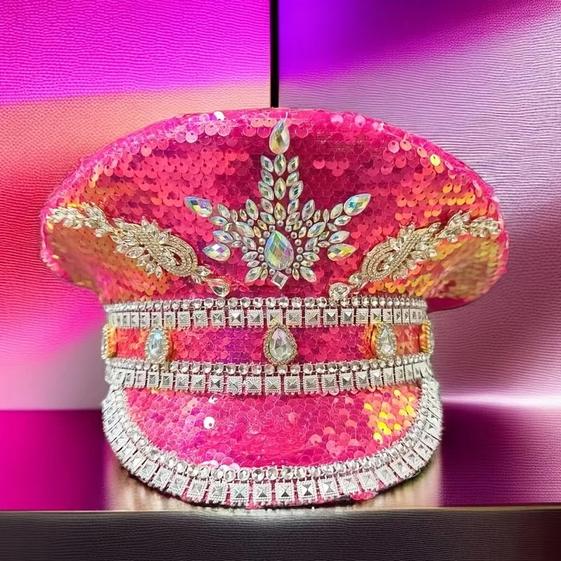 Costume Hat Luxury Festival Captain Hat Rhinestone Military For Unisex Adult