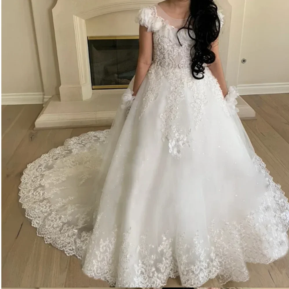 Flower Girl for Wedding Dresses Lace Appliques Kids Birthday Pageant Gowns Children First Communion Dresses