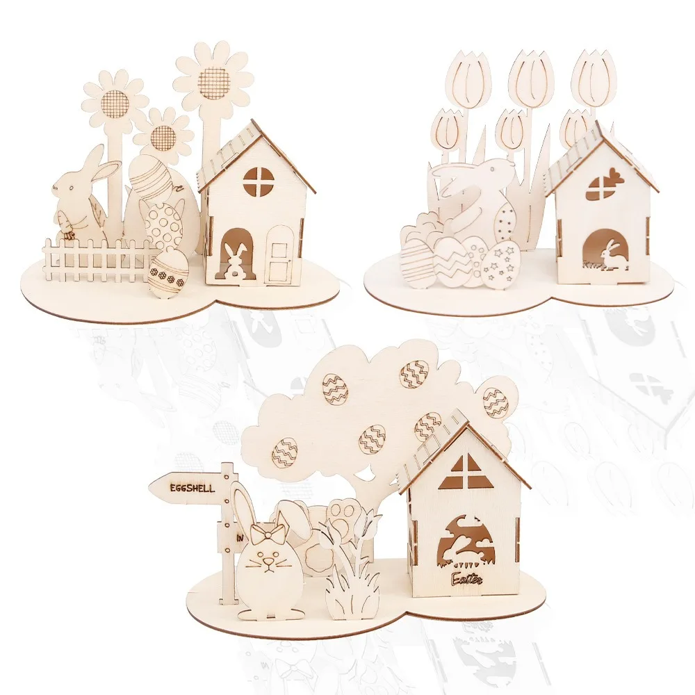 

Подарочная Пасхальная игрушечная головоломка-кролик, деревянная 3D головоломка «сделай сам», настольное украшение, сборка, пазл для малышей