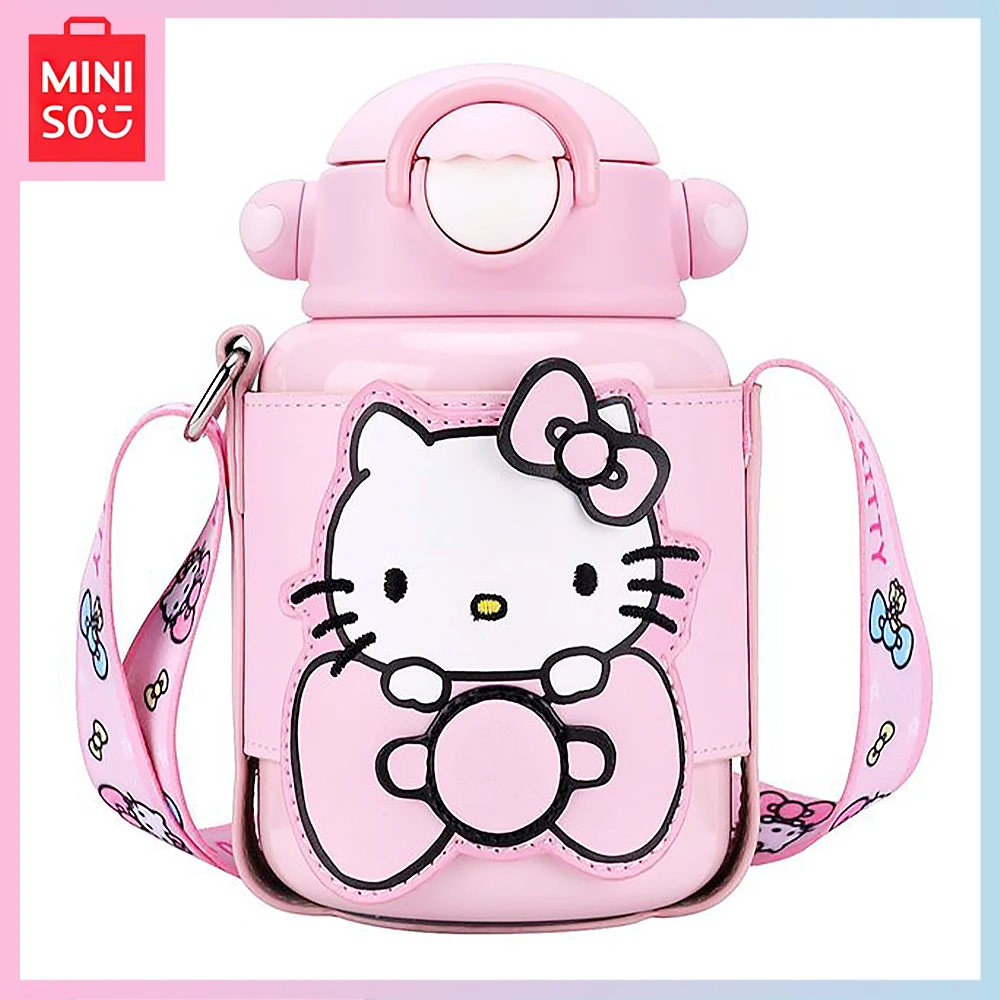 

Miniso Hellokitty Kawaii Cartoon Children Students with Rope Straw Portable Large Capacity 550ML Thermos Cup Girls Birthday Gift