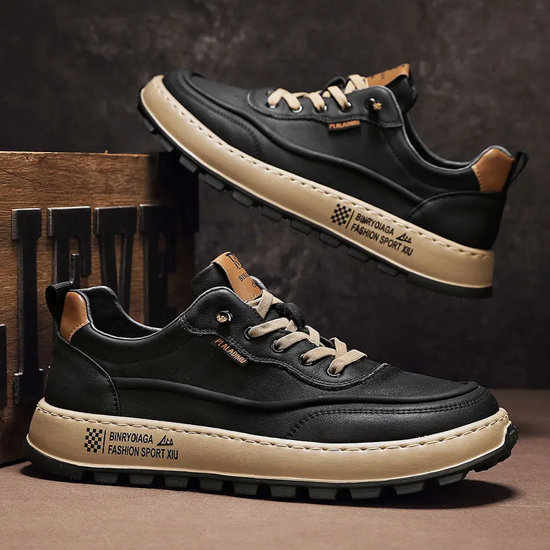 أحذية رياضية غير رسمية للرجال من الجلد الطبيعي ، م...