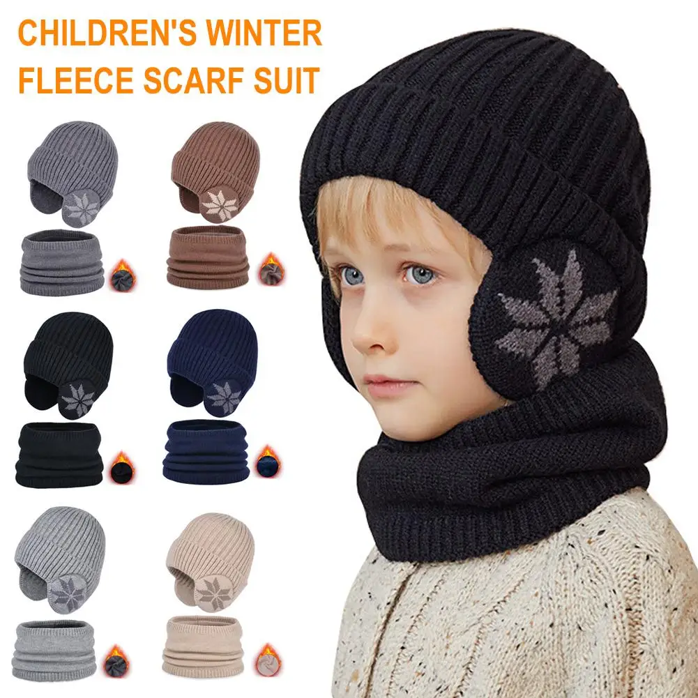 

Kids Add Fur Lined Winter Knitted Hat With Earflap Fashion Beanie Hats For Boy Girls Outdoor Classic Keep Warm Caps Scarf S J5J4
