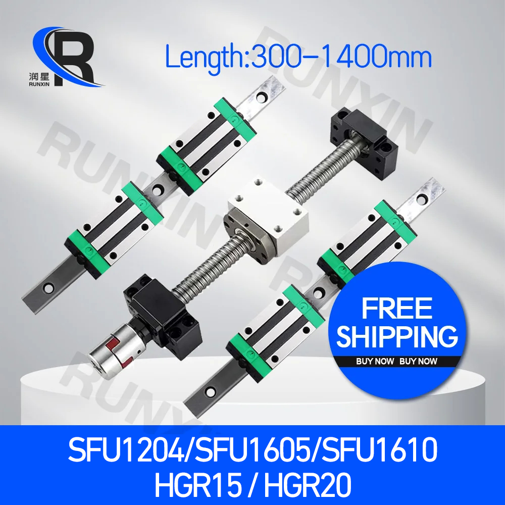 2Pcs HGR15 HGR20+4Pcs HGH15CA HGH20CA/HGW15CC HGW20CC+1 Set SFU1204 SFU1605 SFU1610 Ball Screw+XB+DSG L300-1400mm for CNC part