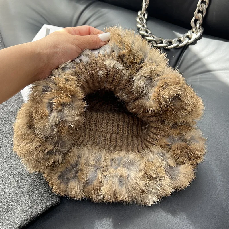 Fur Hats Real Rabbit Fur Fisherman's Hat Women Winter Warm Rabbit Fur Caps Soft Natural Hats Female Fashion Cap