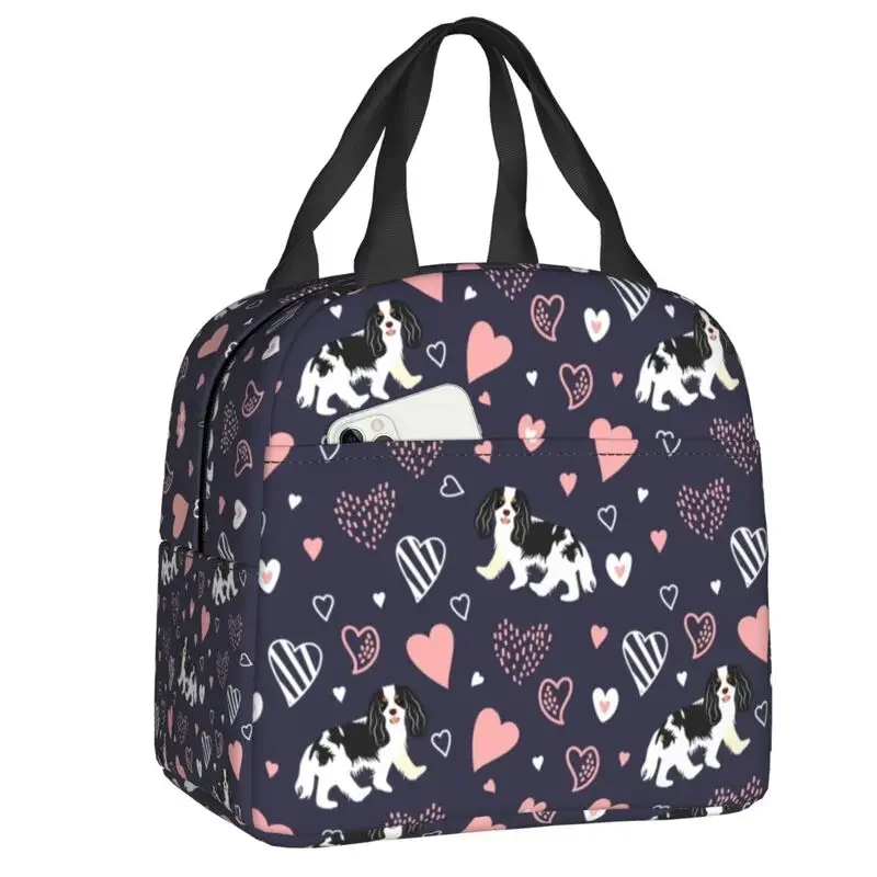 

Black White Cavalier King Charles Spaniel Insulated Lunch Bag Leakproof Blue Dog Cooler Thermal Lunch Tote Beach Camping Travel