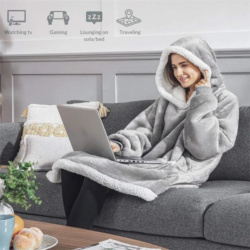MIDSUM Warm TV Hooded Sweater Blanket Unisex Giant Pocket Thick Blanket  Adult and Children Fleece Weighted Blankets for Beds - AliExpress