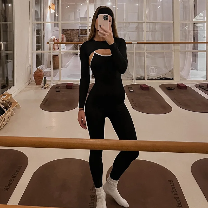 Ensemble 2 pièces pour femmes automne, haut à manches longues, combinaison dos nu, ensemble décontracté uni, ensemble assorti pour femmes 1 Ensemble 2 pièces pour femmes automne, haut à manches longues, combinaison dos nu, ensemble décontracté uni, ensemble assorti pour femmes 1