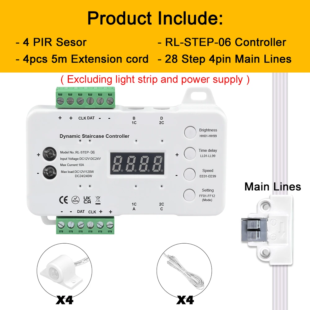 36CH/45CH Smart Human Body Sensor LED Stair Lights Controller