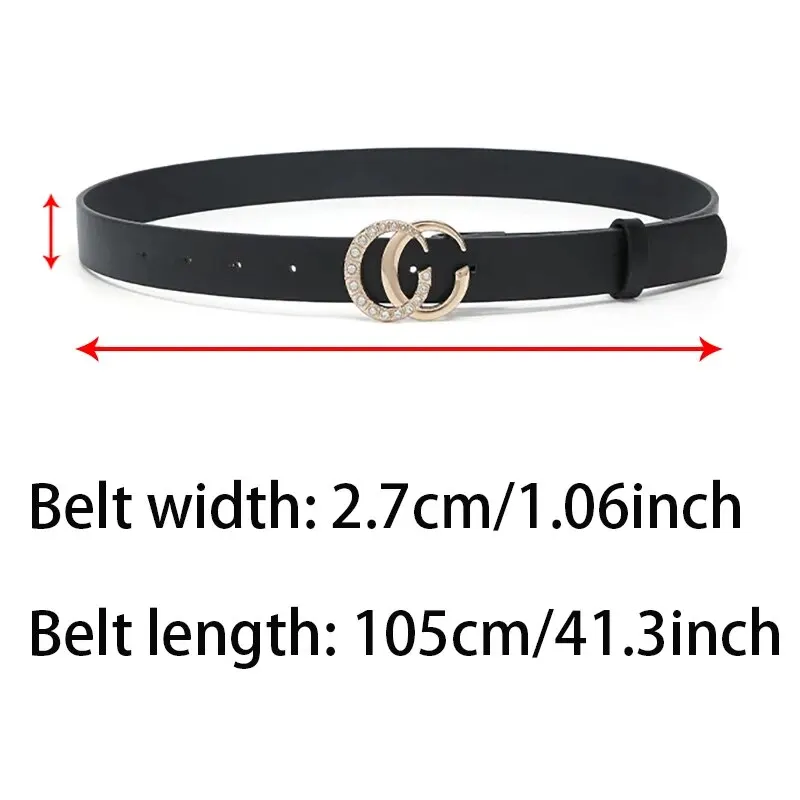 1pc Women's Belt Fashionable Rhinestone Inlaid Golden CC Buckle Belt Retro Hundred Paired Dress Jeans Belt Pu Leather Lady Belt